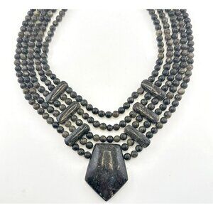 Jay King Necklace Multi Strand Waterfall Sterling Silver Gray Neutral Statement